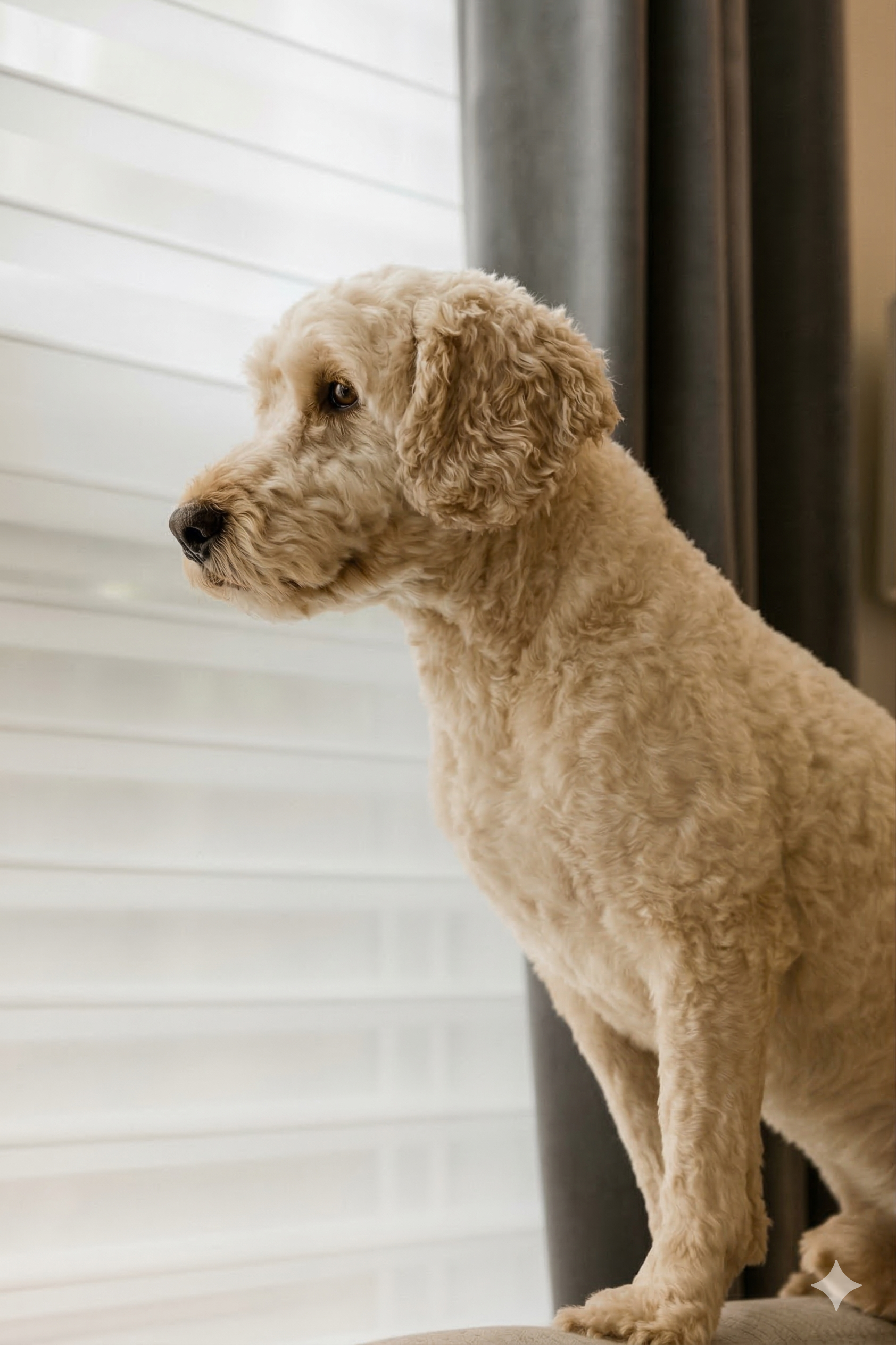 Percy looking out the window — the dog who started it all