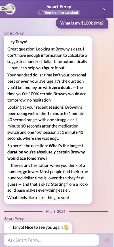 Smart Percy chat with personalized training guidance